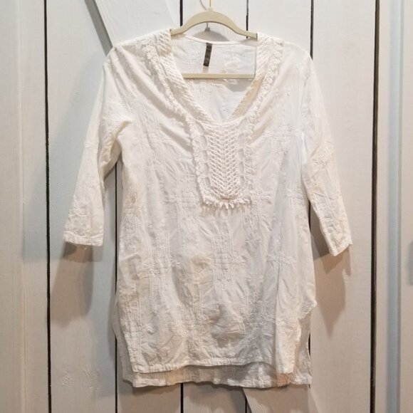 XCVI white boho peasant top small romantic ren fair Renaissance beachy coastal - Picture 1 of 5